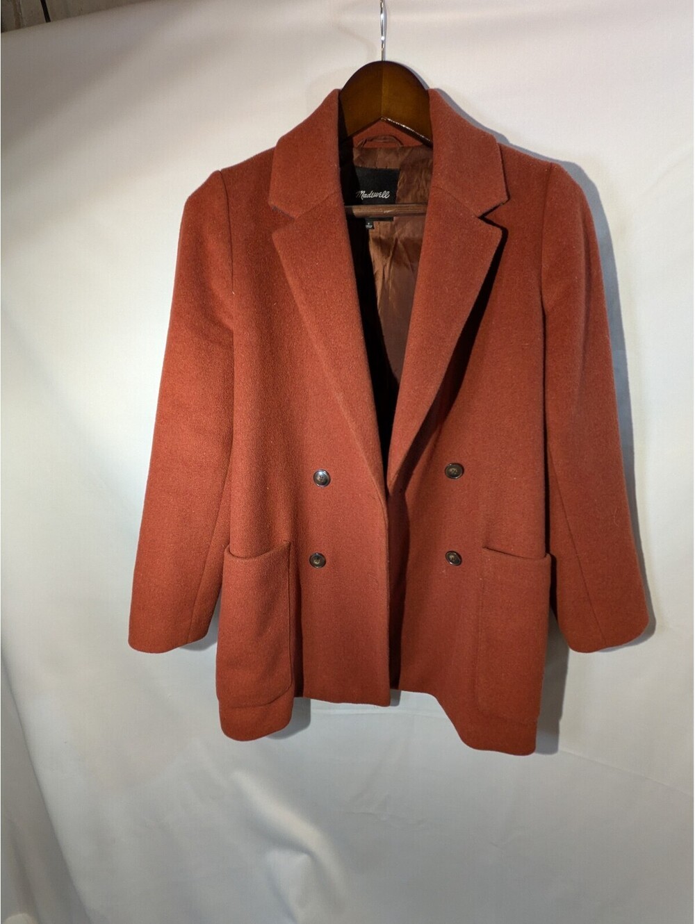 Madewell Rust Orange Wool Blend Double Breasted Coat Size Small